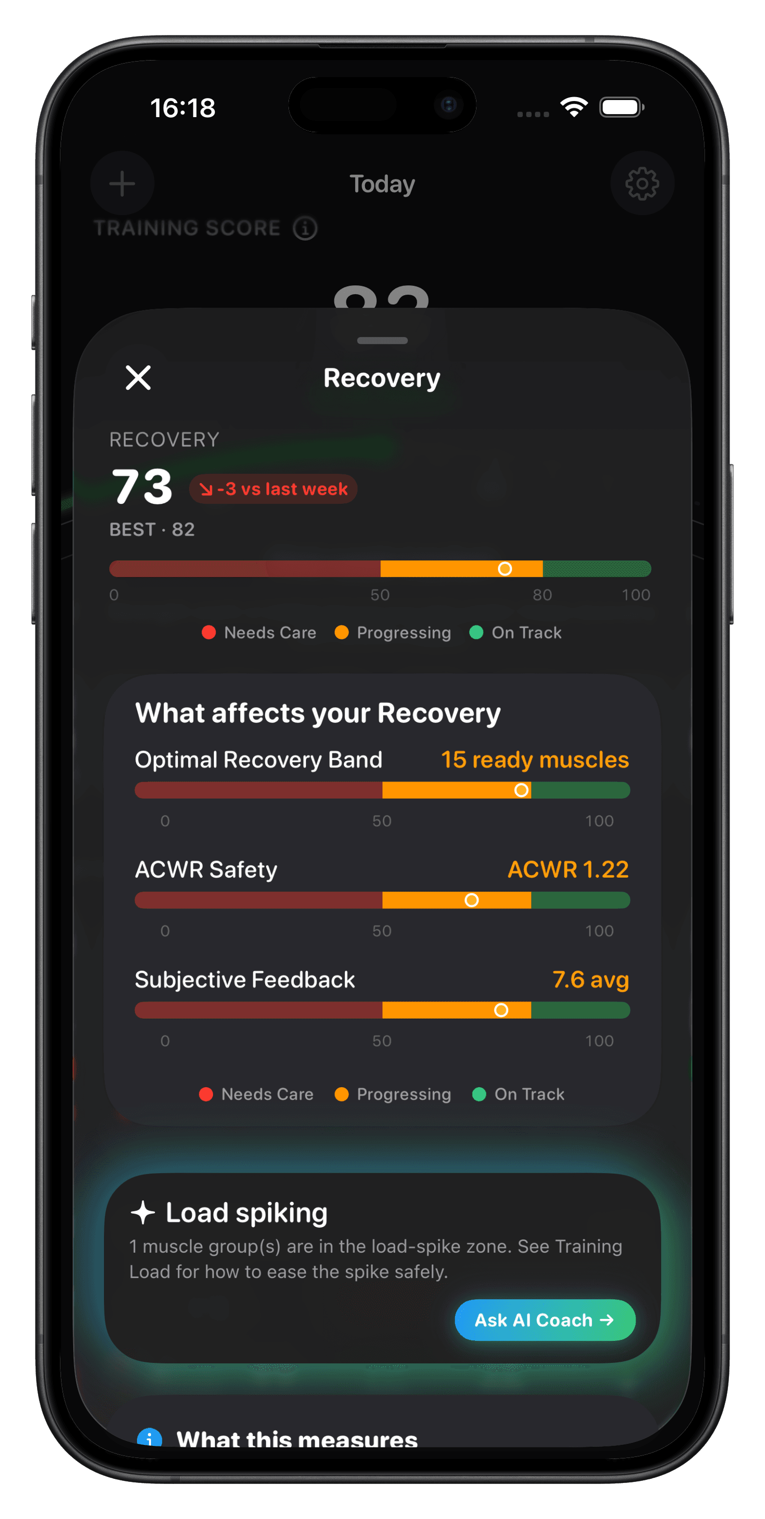 Genova Training Score workout history screen